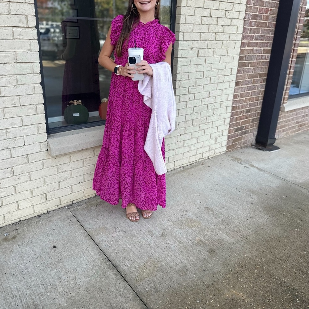 Pink Leopard Print Maxi Dress